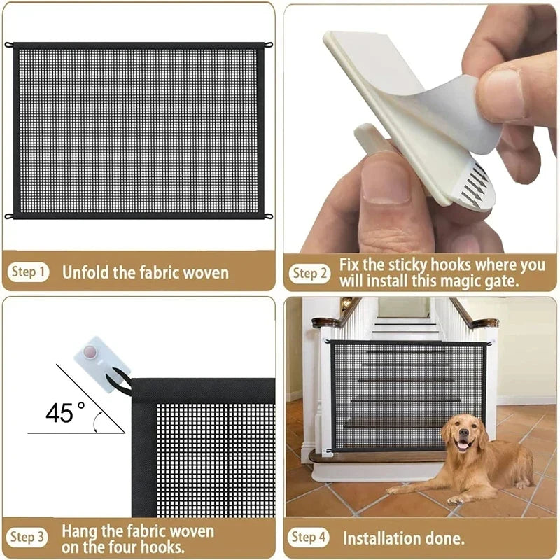 With 4Pcs Hook Pet Isolated Network Stairs Gate New Folding Breathable Mesh Playpen For Dog Safety Fence,Pet Dog Barrier Fences