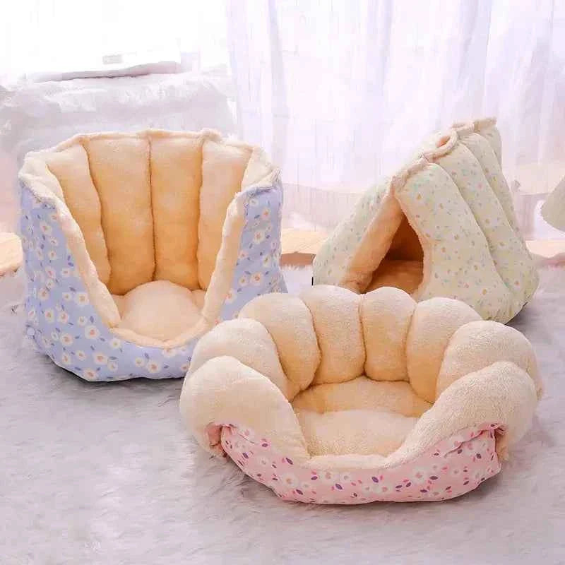 2-in-1 Winter Warm Cat House Bed (Up to 23.6 in) - Convertible Sofa/Basket for Dogs & Cats