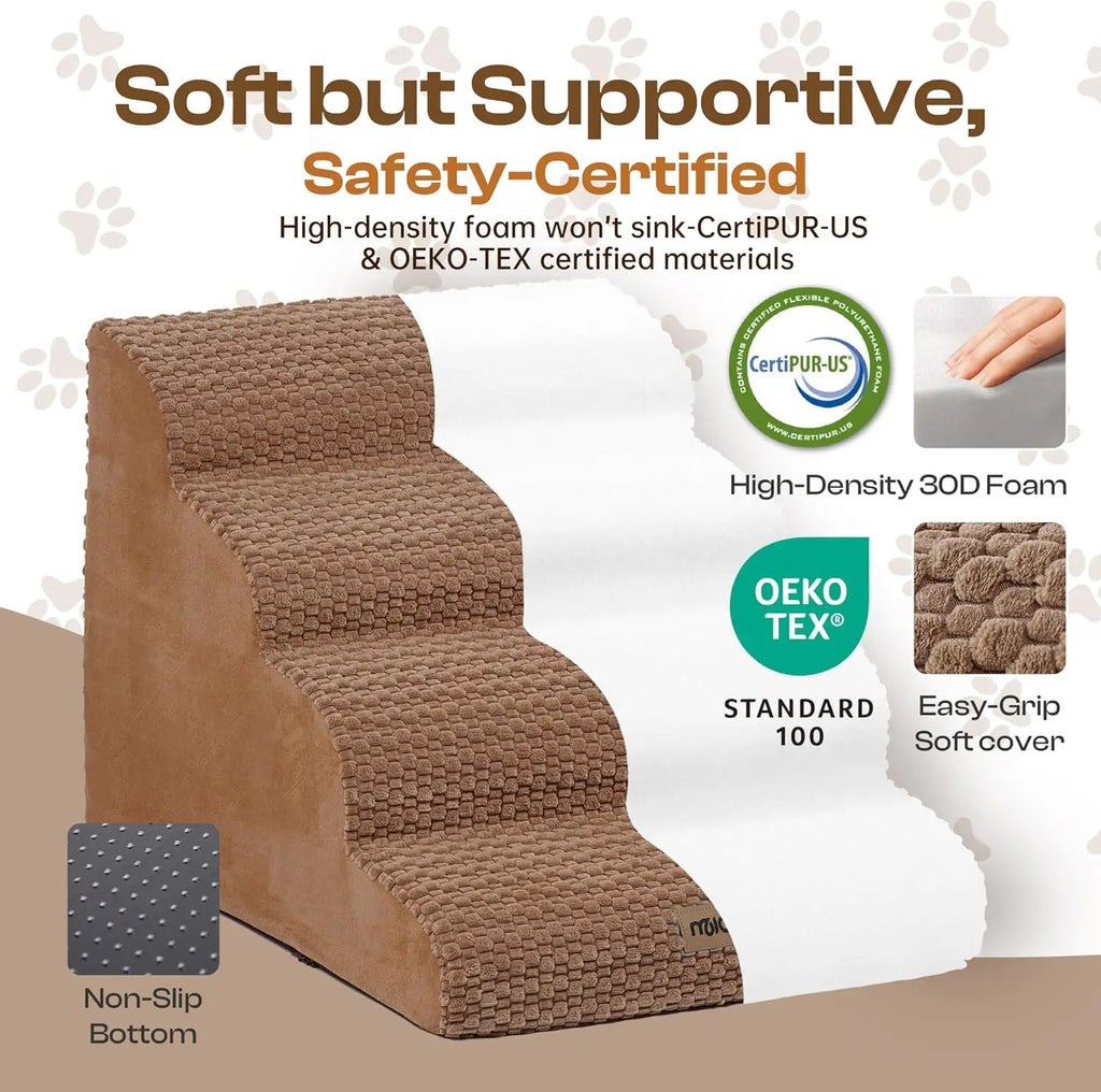 Extra Wide 4 Steps Dog Stairs for Bed & Couch 18' H, More Stable Non-Slip Dog Ramps with Gentle Slopes, Stylish Indoor Pet Steps