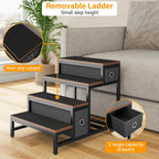 Dog/Cat Window Perch with Stairs and Seat Cushion, Pet Bunk Bed with Storage Drawers, Bedside Dogs Cot for Small, Medium Cats &