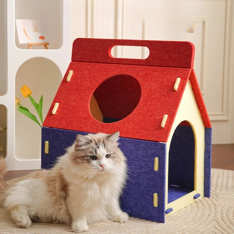 Cozy Cute Detachable Felt Cat Bed Condo Shelter House for Indoor Use Easy To Assemble Durable and Warm Funnest  cats dog house
