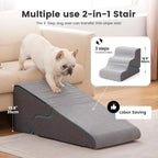 Dog Stairs for Small Dogs 16.5' H, 2 in 1 Transformable 3-Step Pet Stairs and ramp, Dog Steps for Couch (13-20 in) with Durable