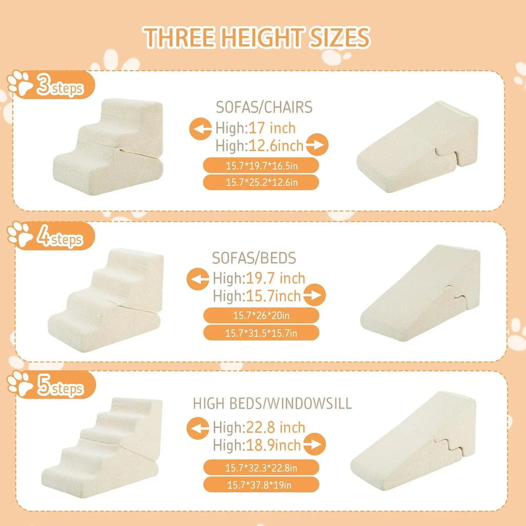 Dog Ramp for Bed, 16.5' H Dog Stairs for High Bed, 2 in 1 Pet Steps for Small Dogs, 3-Step Foldable Transformable Large Cats Ram