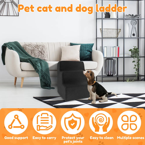 3 Step Pet Stairs High Density Soft Foam Small Dog Ramp Ladder Stair Removable and Washable Non-Slip Dog/Cat Steps Pet Supplies