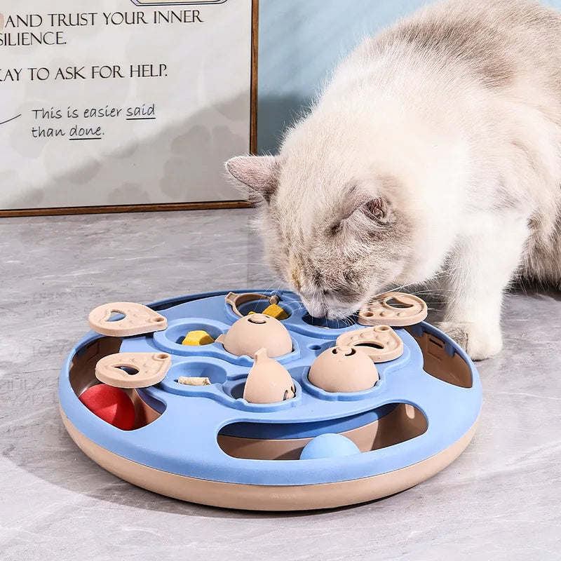 Smart Cat Puzzle Toy Slow Feeder Interactive Turntable Food Dispenser For Indoor Cats Anti-Boredom Pet Training Play Toy