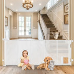 Reinforced Extra Wide Retractable Pet Gate With Cat Door For Doorways