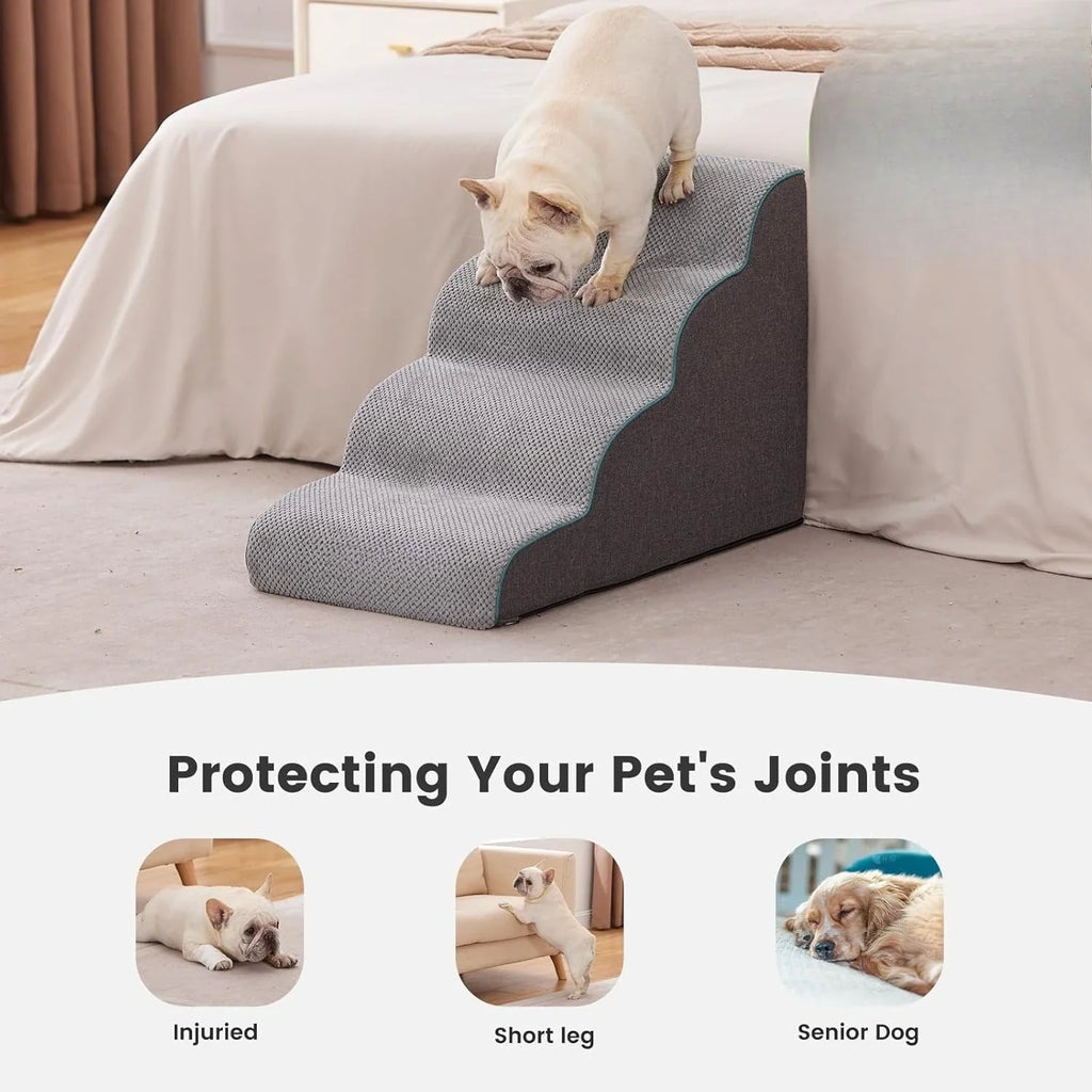4-Step Dog Stairs for Small Dogs 18.5" H, Curved 4-Step Pet Stairs, Dog Steps for High Bed (18-20 in), Couch with