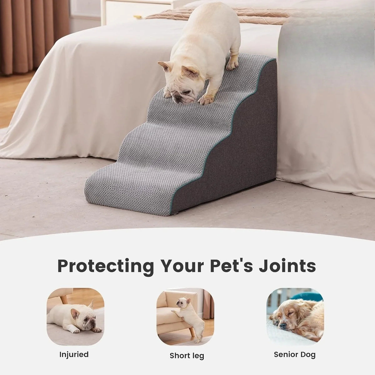 4-Step Dog Stairs for Small Dogs 18.5" H, Curved 4-Step Pet Stairs, Dog Steps for High Bed (18-20 in), Couch with