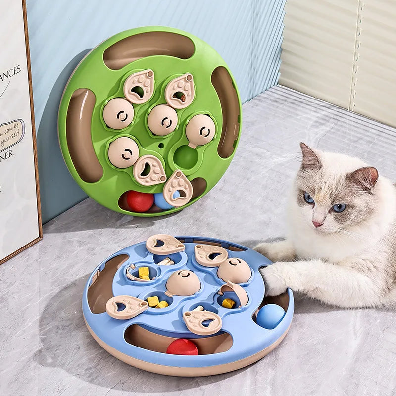 Smart Cat Puzzle Toy Slow Feeder Interactive Turntable Food Dispenser For Indoor Cats Anti-Boredom Pet Training Play Toy