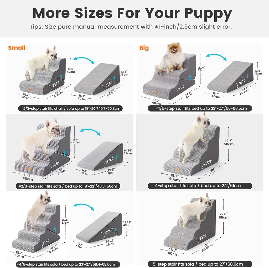 Dog Stairs for Small Dogs 16.5' H, 2 in 1 Transformable 3-Step Pet Stairs and ramp, Dog Steps for Couch (13-20 in) with Durable