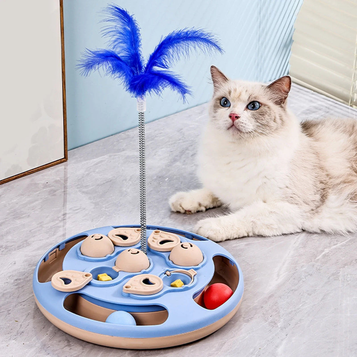 2-in-1 Cat Treat Puzzle Feeder Non-Slip Smart Cat Puzzle Toy Interactive Cat Turntable Slow Food Dispenser for Cats and Dogs