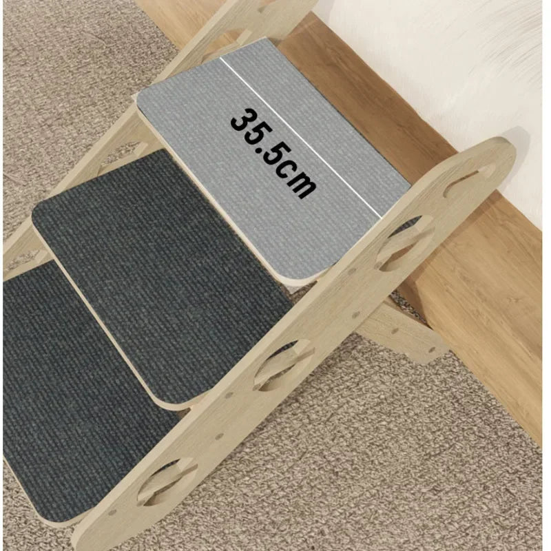 Solid Wood Folding Climbing Ladder for Elderly Dogs Anti-Slip Step Stool Pet Ramp for Sofa Bedside Strong Load-Bearing Dog Ramps