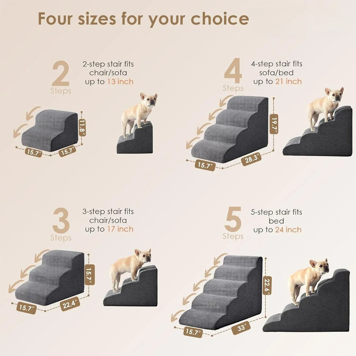 Curved Dog Stairs Ramp for High Beds , Dog Steps for Small Dogs and Cats, Pet Stairs for High Bed Climbing, Non-Slip Balanced