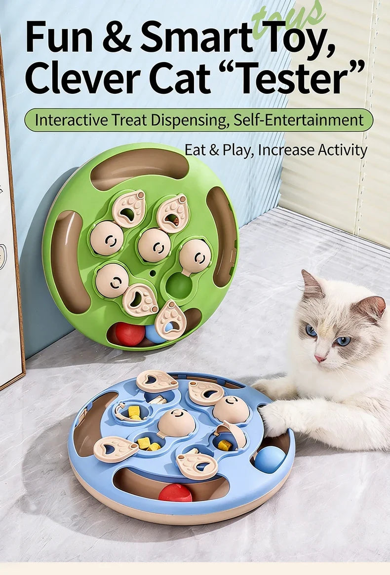 Smart Cat Puzzle Toy Slow Feeder Interactive Turntable Food Dispenser For Indoor Cats Anti-Boredom Pet Training Play Toy