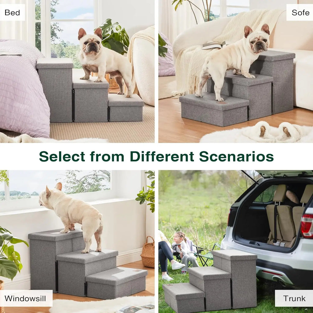 Dog Stairs for High Bed 18" H, Foldable Pet Stairs for Small Medium or Large Dogs Puppy with Storage for Bed or Cou