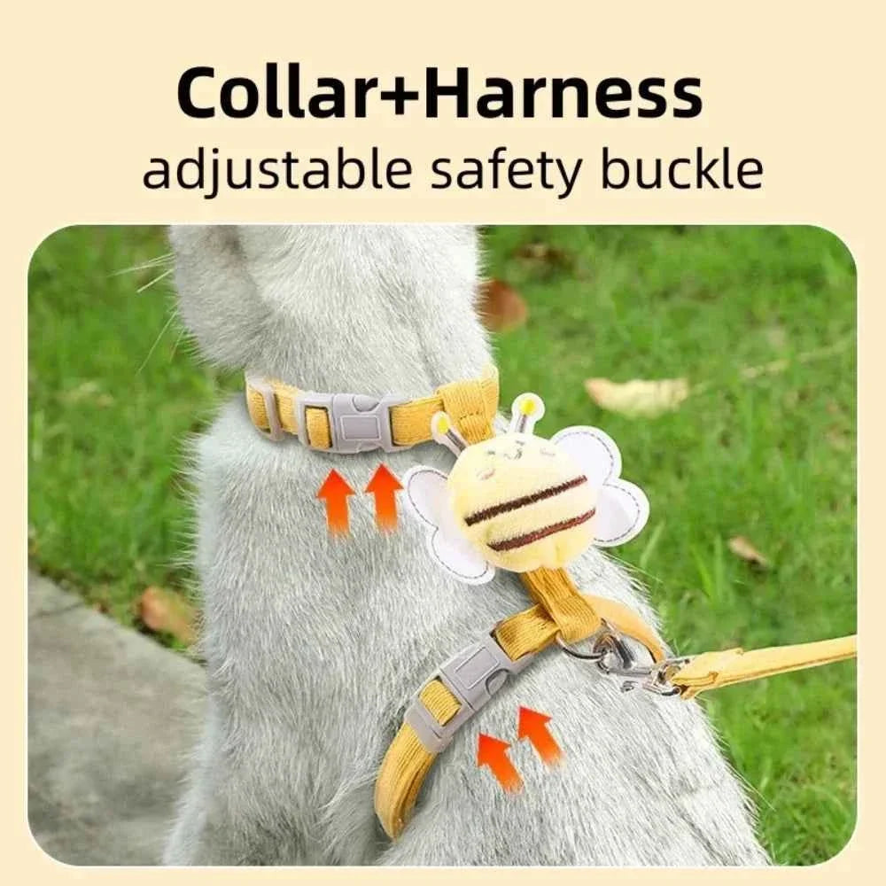 Adjustable Bee Cat Harness and Leash Set – Cartoon Double Layer Pet Vest