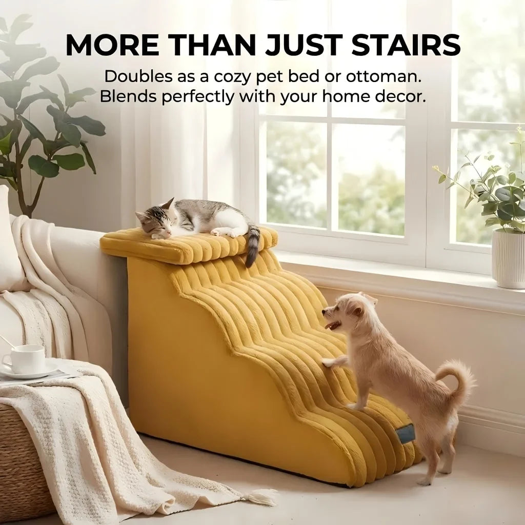 Plush Dogs Ladder with 35° Slope Ramp Non-Slip High Resilience Sponge Steps Pets Stairs Bedside Ramp Dog Supplies Accessories