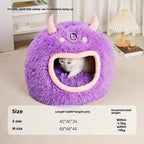 Kawaii Cartoon Monster Pet Bed (Up to 18.9 in) - Fully Enclosed Cat House Winter Warm