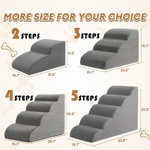 2/3 Step Pet Stairs, Non-Slip Washable Memory Foam Dog Cat Ramp for Couch Bed Access