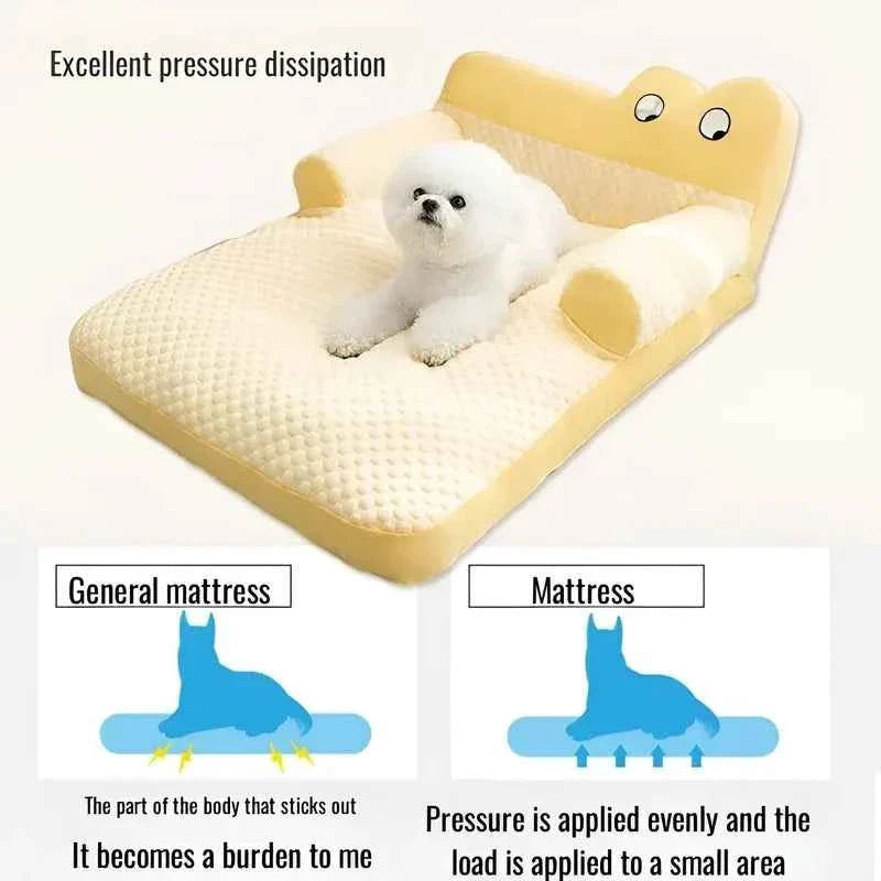 Cooling Pet Sofa Bed – Breathable Ice Silk Dog & Cat Cushion with Backrest Washable Design