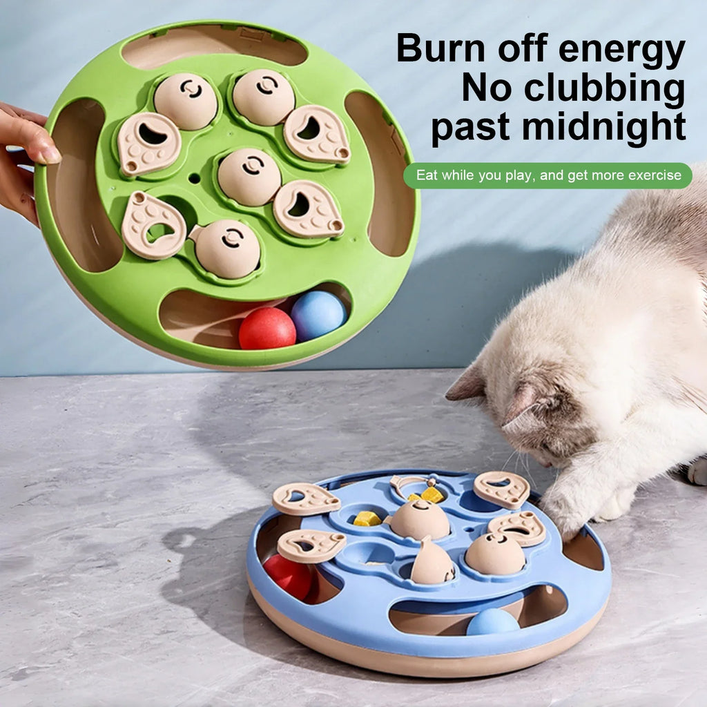 2-in-1 Cat Treat Puzzle Feeder Non-Slip Smart Cat Puzzle Toy Interactive Cat Turntable Slow Food Dispenser for Cats and Dogs