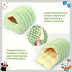 Large all-season cat house (including a warm winter bed) – with decorative panels and a fully enclosed comfortable sleeping bag.