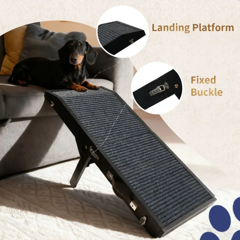 Portable Luxury Handheld Foldable Solid Wood Pet Ramp Ladder with Non-Slip Surface for Dogs-Adjustable Outdoor Pet Stairs
