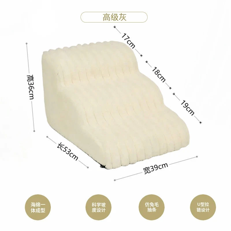 Plush Dogs Ladder with 35° Slope Ramp Non-Slip High Resilience Sponge Steps Pets Stairs Bedside Ramp Dog Supplies Accessories