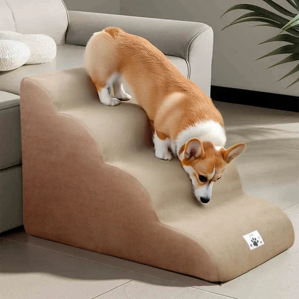 Dog Stairs Ramp for Bed 3/4-Step Dog Steps for High Bed & Couch Pet Steps for Small Dogs Cats Non-Slip Balanced Dog Indoor Ramp