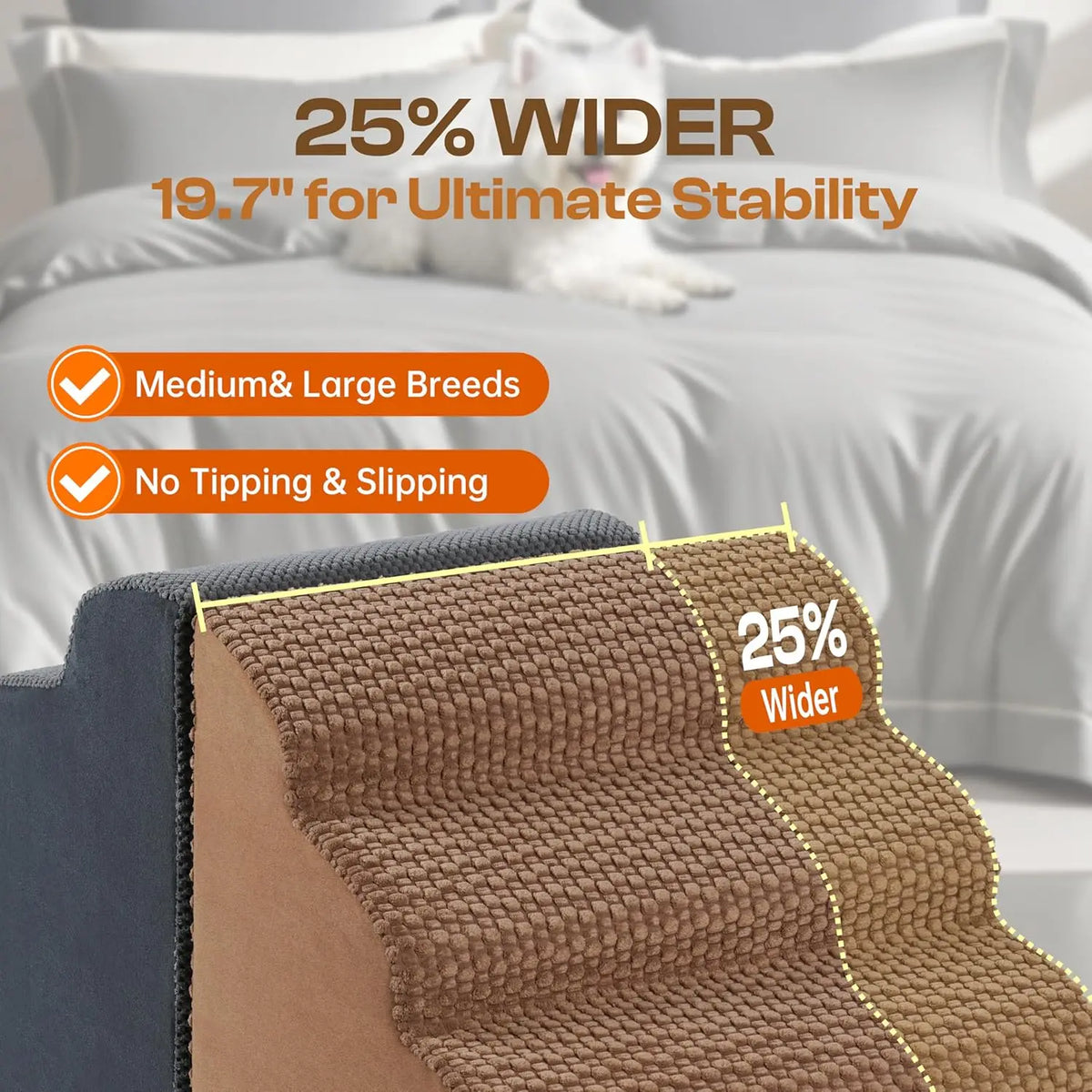 Extra Wide 4 Steps Dog Stairs for Bed & Couch 18' H, More Stable Non-Slip Dog Ramps with Gentle Slopes, Stylish Indoor Pet Steps