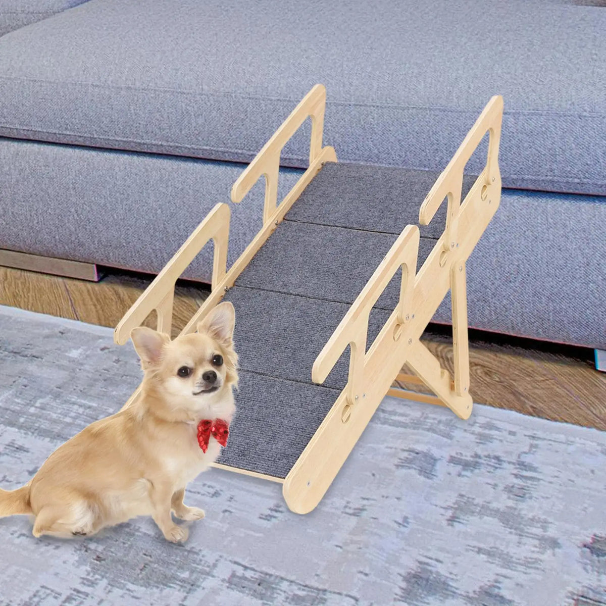 Wooden Dog Stairs Foldable Pet Ramp Portable Steps Sturdy Ladder for Animals Climbing High Beds Couches and Cars