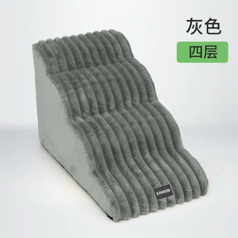 Plush Dogs Ladder with 35° Slope Ramp Non-Slip High Resilience Sponge Steps Pets Stairs Bedside Ramp Dog Supplies Accessories