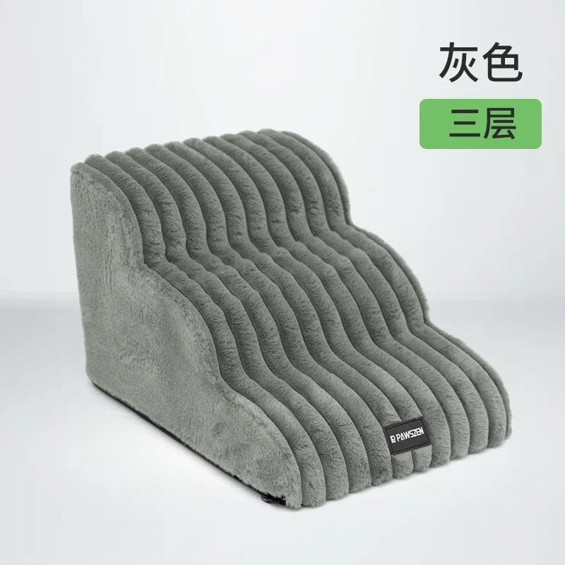 Plush Dogs Ladder with 35° Slope Ramp Non-Slip High Resilience Sponge Steps Pets Stairs Bedside Ramp Dog Supplies Accessories