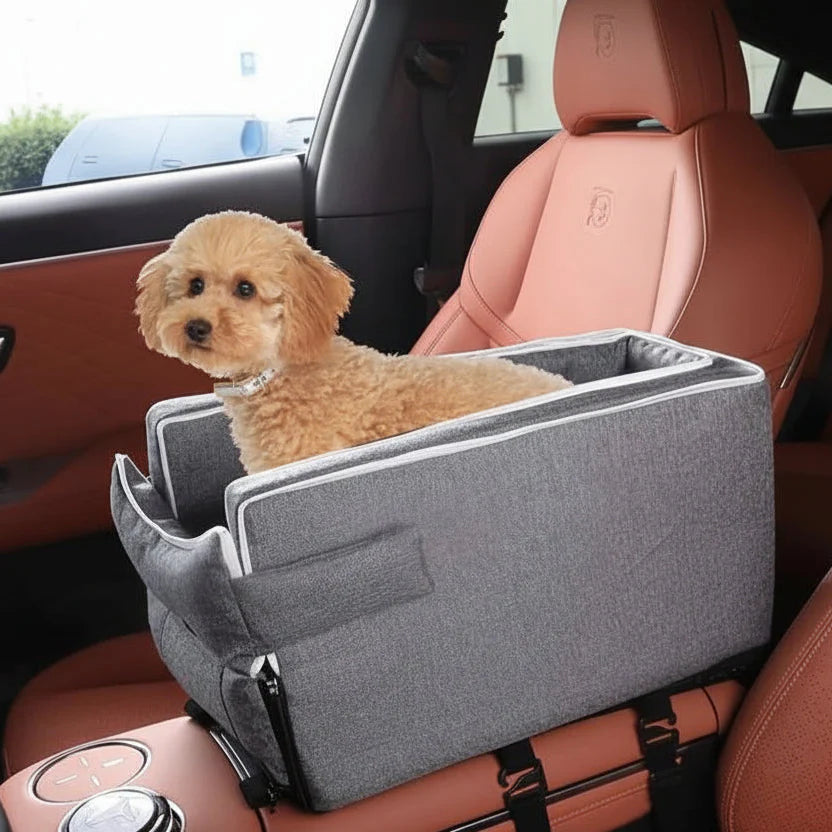 Car Center Console Pet Bed – Non-Slip Safety Seat for Small Dogs and Cats