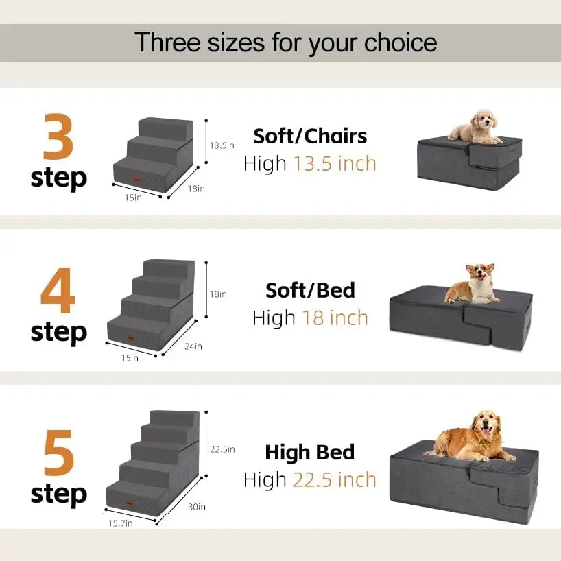 Dog Stairs for Small Dogs, 13.5' H, 3-Step Pet Steps for Bed Couch Sofa and Chair, Non-Slip Balanced Pet Ramp for Injured & Seni