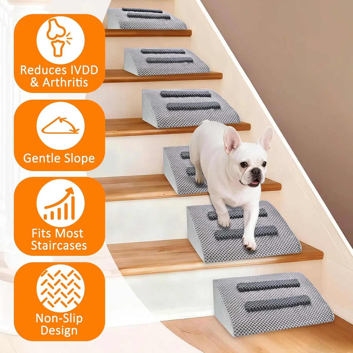 Dog Ramp for Stairs with Anti-Slip Bump for Small & Senior Dogs and Cats – Stair Wedges for Dogs with Gentle Slope, Pet Ramp wit