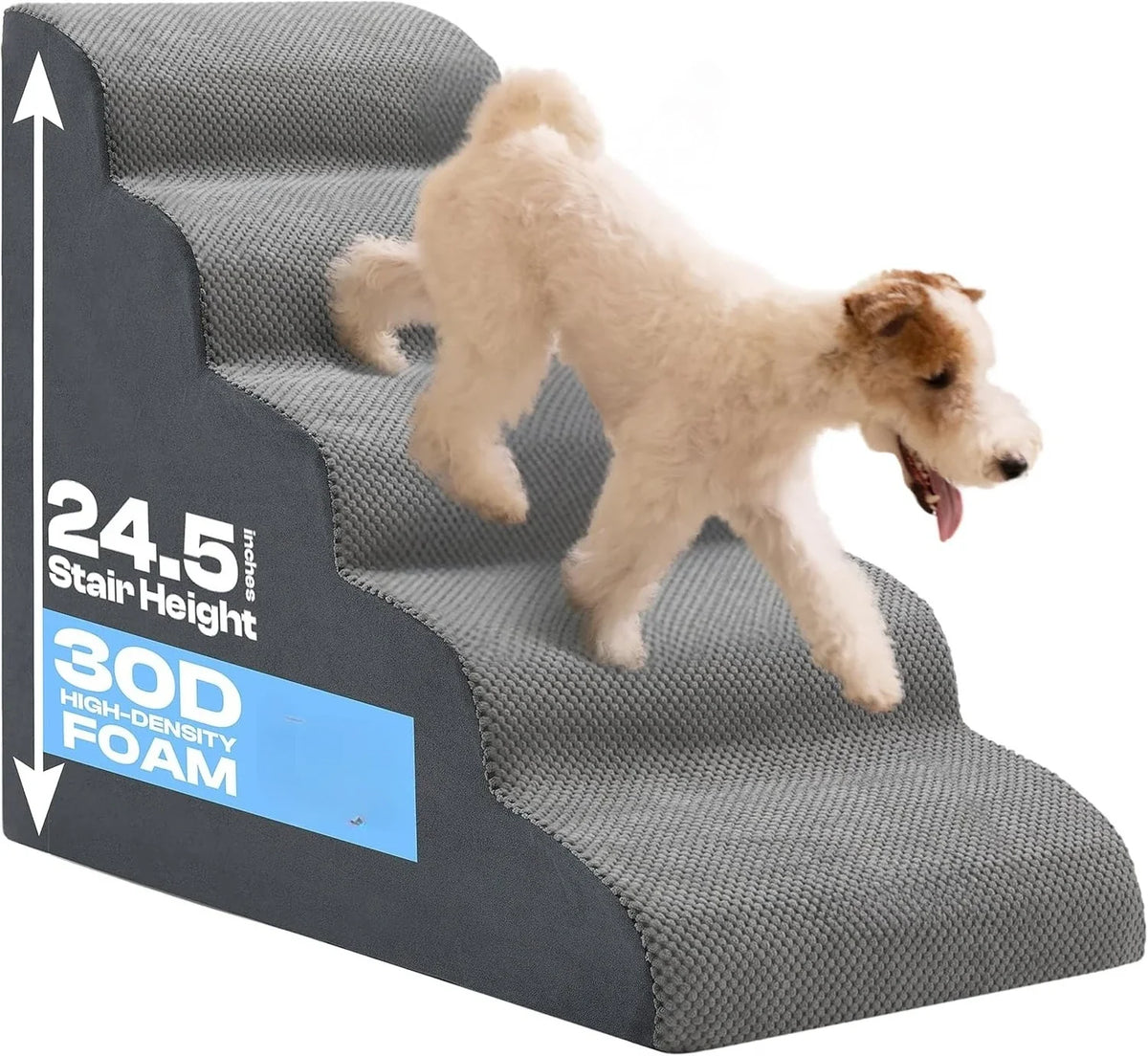 Dog Stairs for High Beds Up to 30", Extra-Tall 5-Step Dog Steps for Bed, 24.5" Tall Foam Pet Stairs for Small & Medium Dogs, Gen