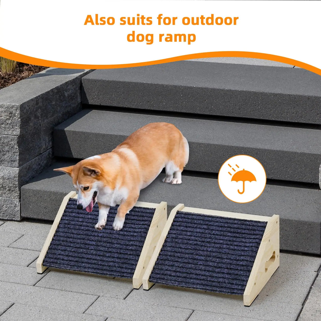 Wooden Dog Stair Ramp for Small to Medium Dogs, Indoor Pet Climbing Ladder with Anti-Slip Surface, Cat Ramp, Dark Grey and Wood