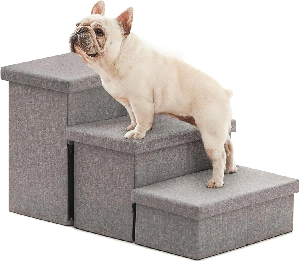 Dog Stairs for High Bed 18" H, Foldable Pet Stairs for Small Medium or Large Dogs Puppy with Storage for Bed or Cou