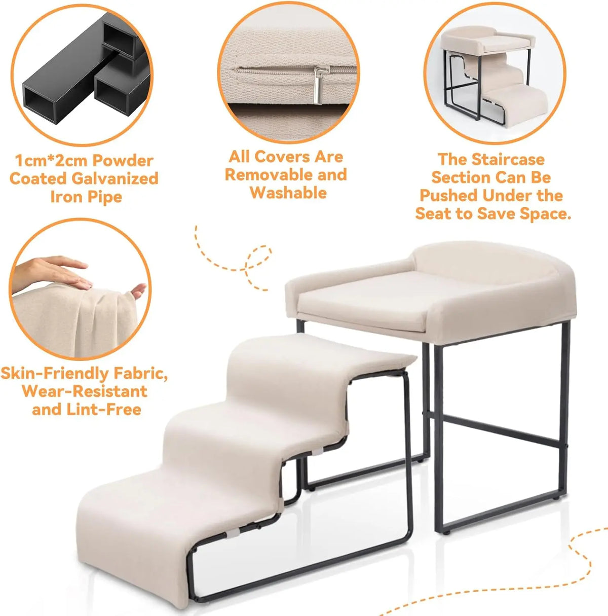 Dog Window Perch with Stairs, Pet Stairs Ramp with Seat, Dog Perch to Look Out Window with Ramp, Lounge Elevated Dogs Bed, Small