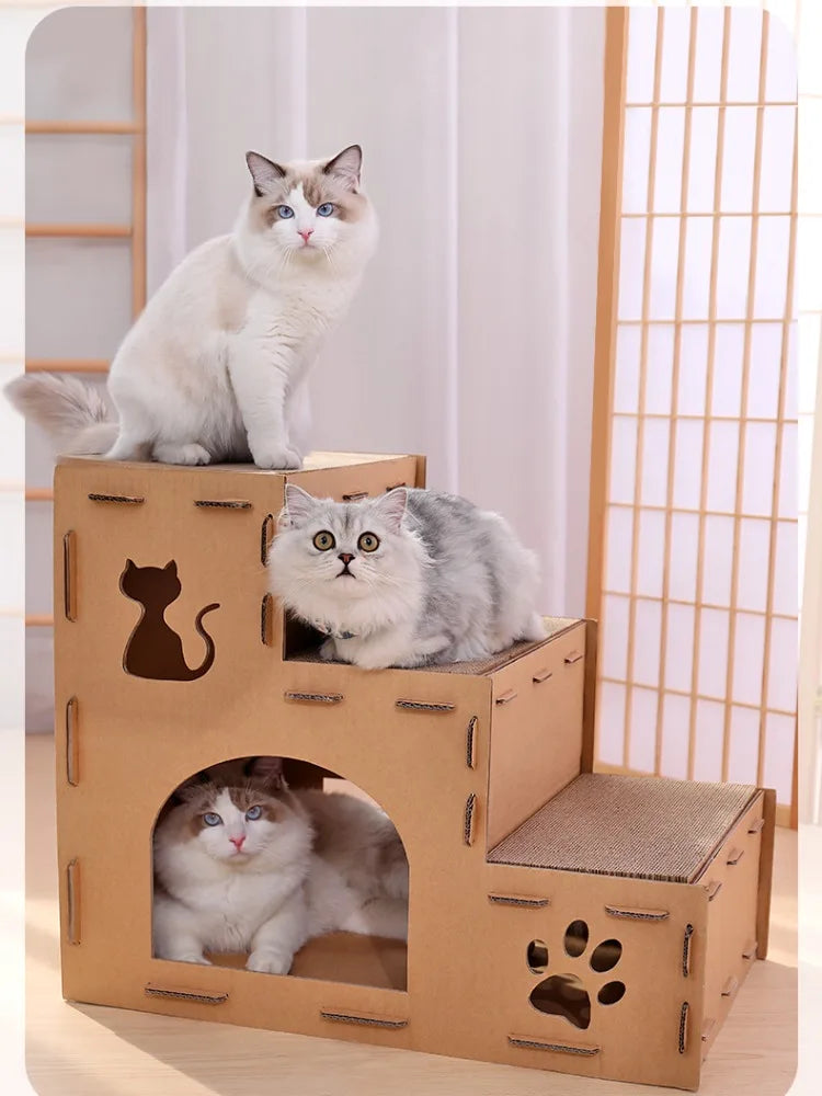 Pet Cat House Three Layer Stairs Multifunctional Nest Scratching Board Corrugated Paper Pad Pet Supplies Cat Accessories
