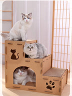 Pet Cat House Three Layer Stairs Multifunctional Nest Scratching Board Corrugated Paper Pad Pet Supplies Cat Accessories