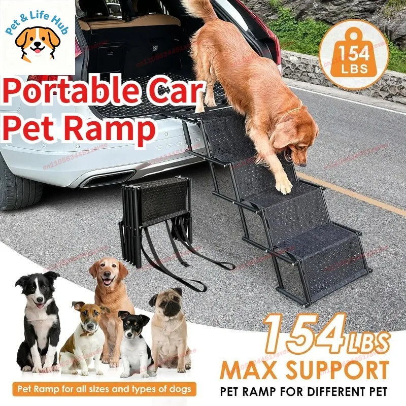 Portable Foldable Car Pet Ramp, Non-Slip Adjustable Vehicle Step Ladder, Aluminum Alloy Assist Stairs for Dogs Cats