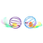 1 Pcs Cat Toy Stick Feather Wand with Bell Mouse Cage Toys Plastic Artificial Colorful Cat Teaser Toy Pet Supplies Random Color Hollow Balls with Feather Tail Kitten Chase Pounce Toy Cat Feather Toy