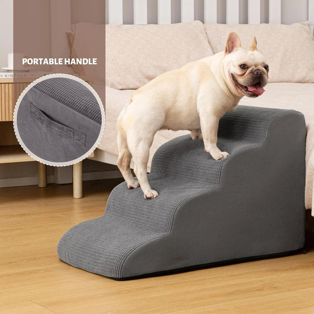 Dog Steps for Bed, 4-Step Dog Stairs Ramp for Small Dogs and Cats, Indoor Non-Slip Pet Stairs Suitable for Older, Short