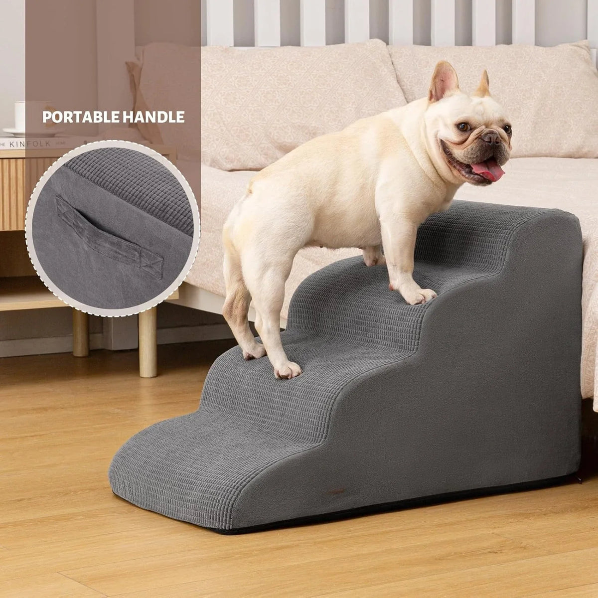 Dog Steps for Bed, 4-Step Dog Stairs Ramp for Small Dogs and Cats, Indoor Non-Slip Pet Stairs Suitable for Older, Short