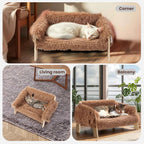 Raised Cat Sofa Bed with Wooden Legs – Plush Pet Couch for Cats and Small Dogs