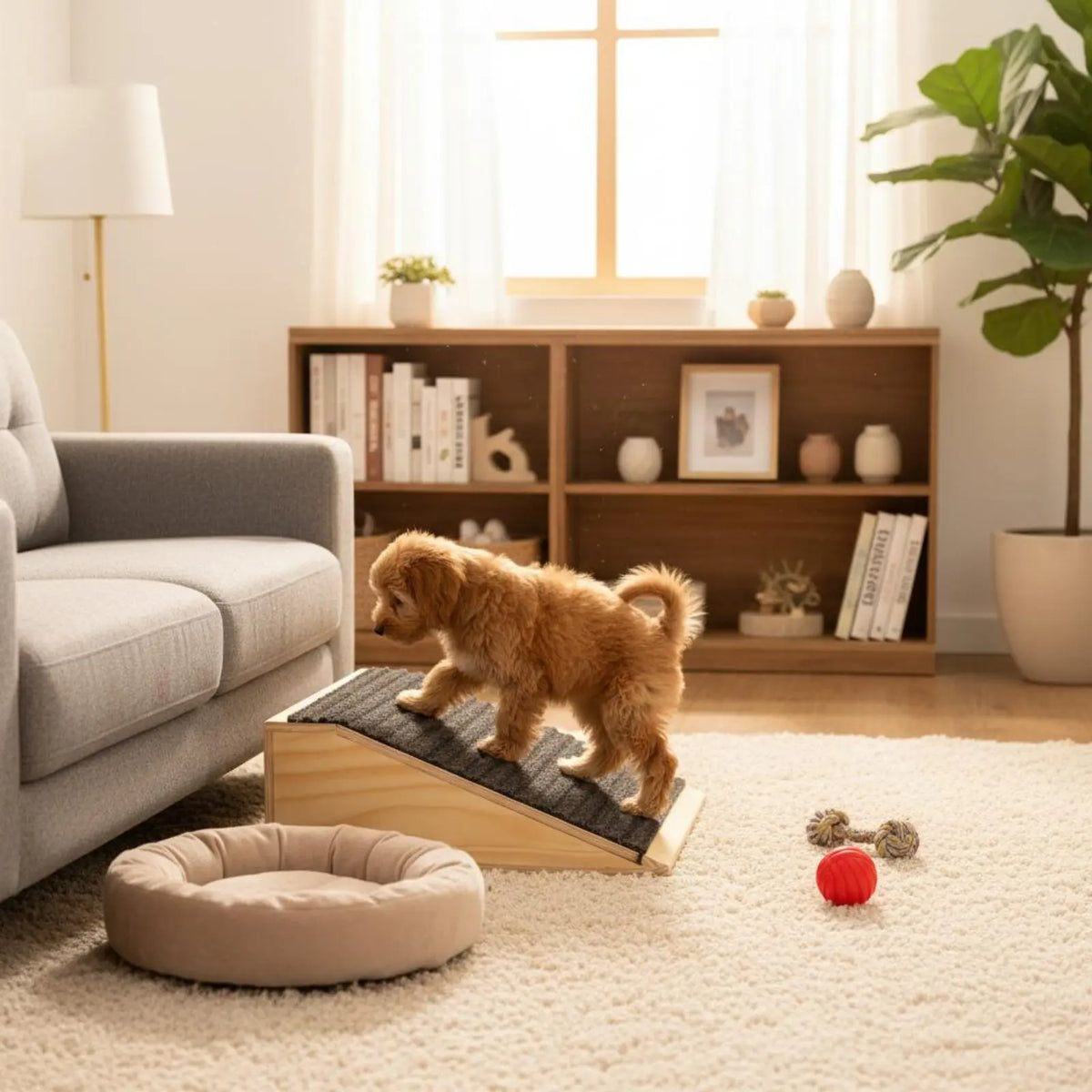 Wooden Pet Step Ramp Joint Protection Anti-Slip Dog Stair Single Step Pet Ramp Strong Wood Construction for Elderly Animals