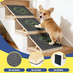Foldable Wood Pet Ramp Non-Slip Striped Steps Adjustable Cat & Dog Ladder for Bed Access Portable Climbing Aide for Elderly Pets