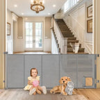 Reinforced Extra Wide Retractable Pet Gate With Cat Door For Doorways
